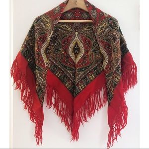 Vintage Fringed Square Scarf